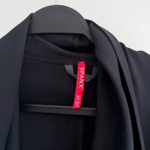 Spanx Drape Front Jacket Womens XL Blac Ponte Faux Leather Sleeves 50176R - Picture 4 of 11